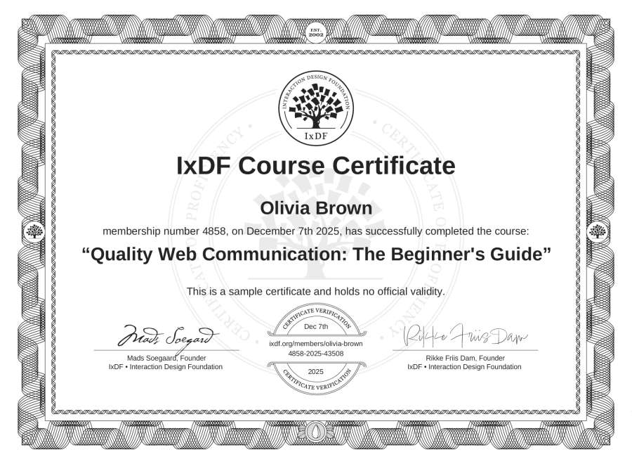 Course Certificate example