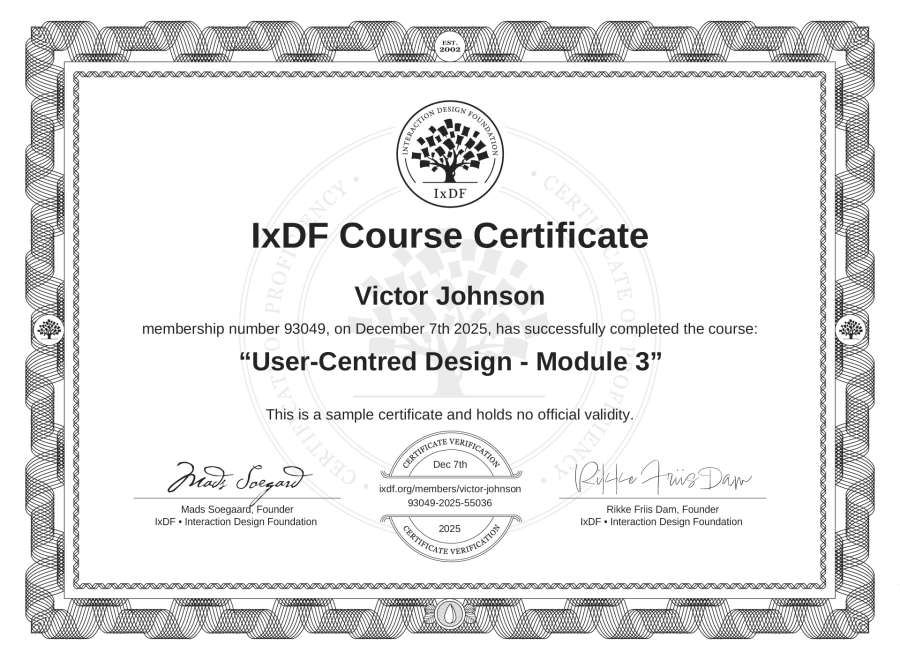 Course Certificate example