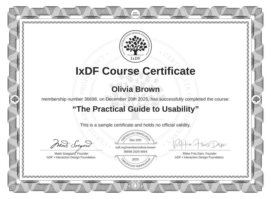 Course Certificate example