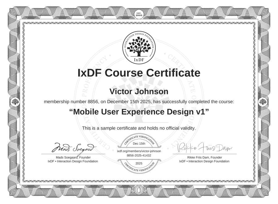 Course Certificate example