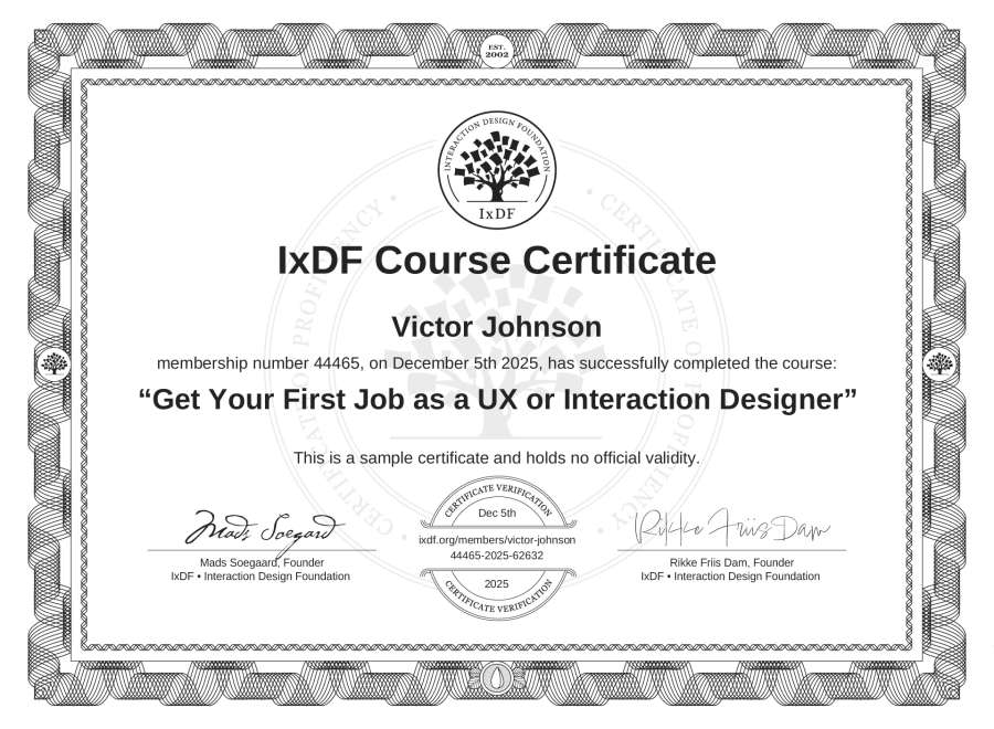 Course Certificate example