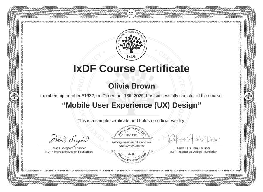 Course Certificate example