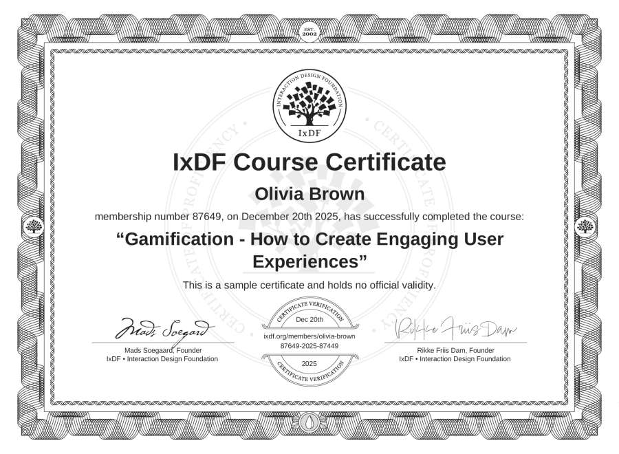 Course Certificate example