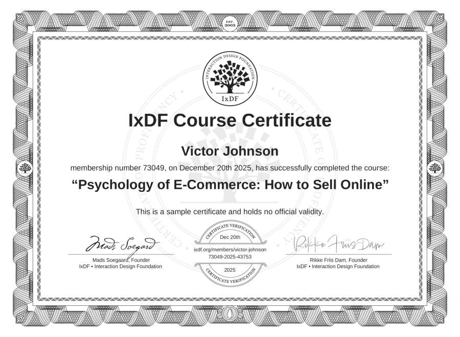 Course Certificate example