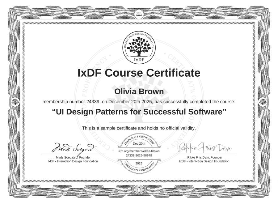 Course Certificate example