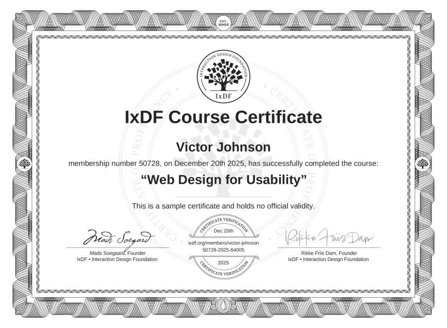 Course Certificate example