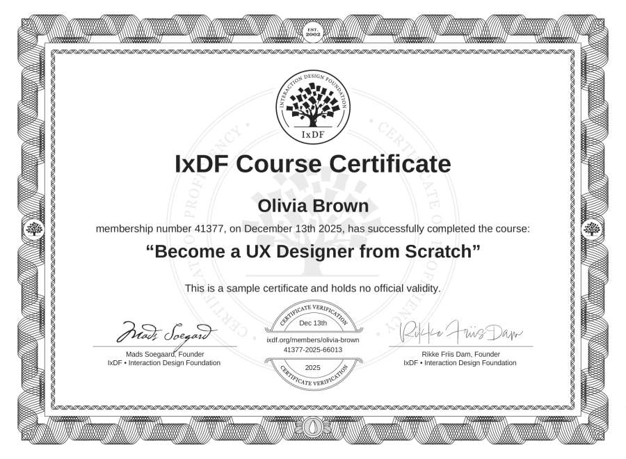 Course Certificate example