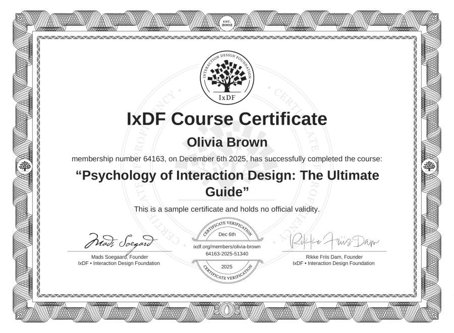 Course Certificate example