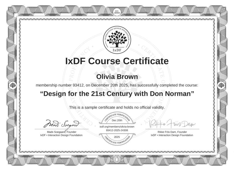 Course Certificate example