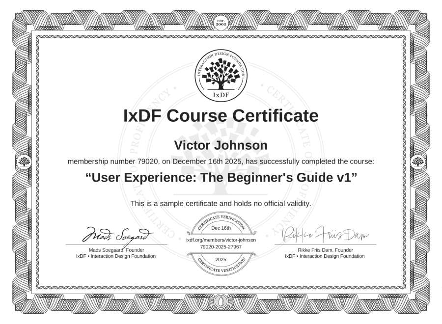 Course Certificate example
