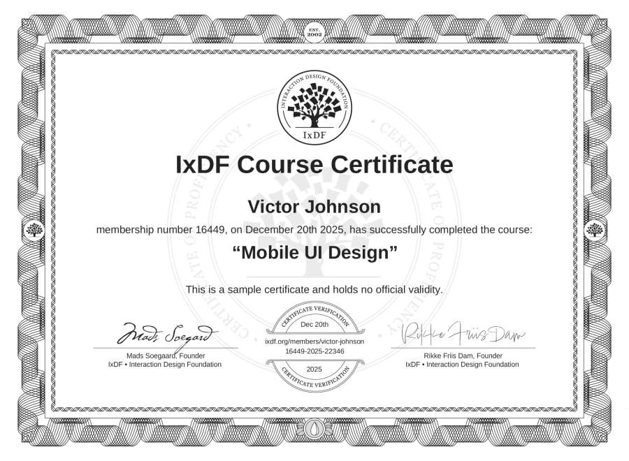 Course Certificate example