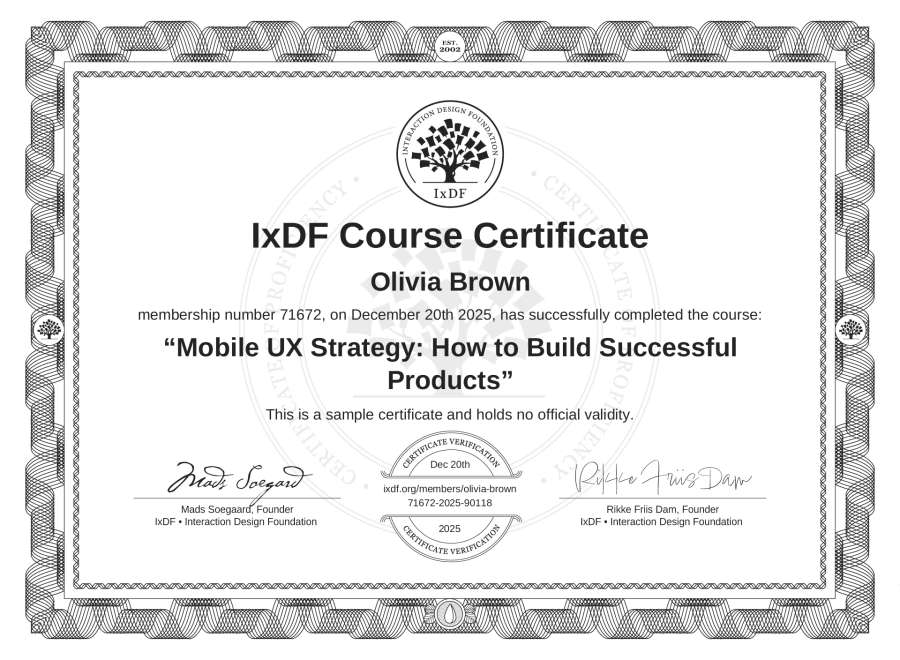 Course Certificate example