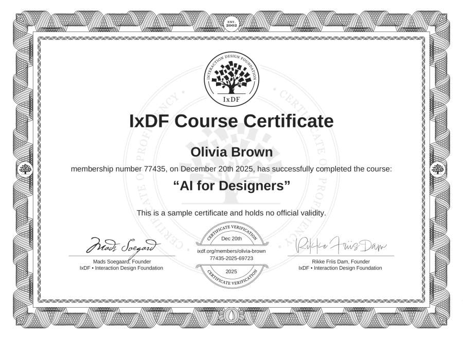 Course Certificate example