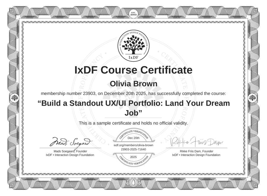 Course Certificate example