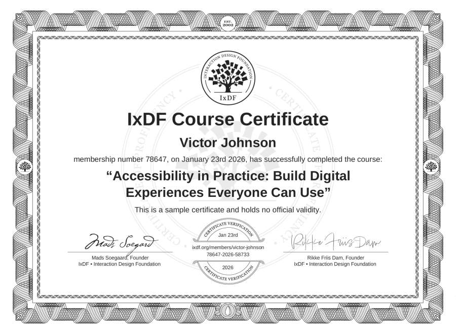 Course Certificate example