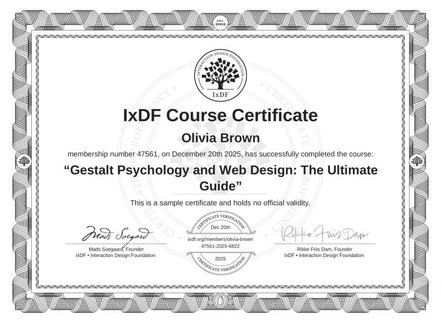 Course Certificate example