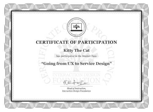 Kitty The Cat’s Masterclass Certificate: Going from UX to Service Design