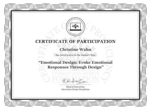 Christine Wahn’s Masterclass Certificate: Emotional Design: Evoke Emotional Responses Through Design