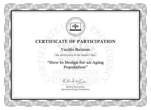 Vasilis Baimas’s Masterclass Certificate: How to Design for an Aging Population