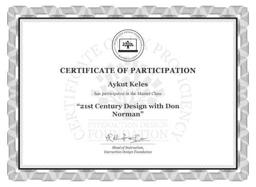 Aykut Keles’s Masterclass Certificate: 21st Century Design with Don Norman