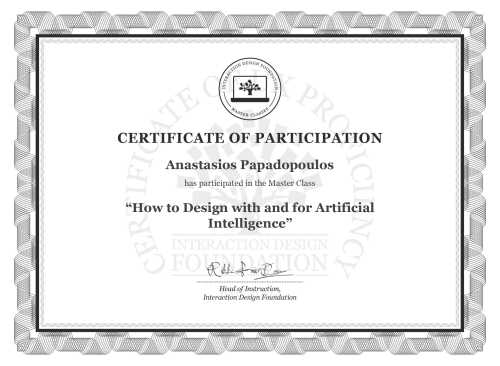 Anastasios Papadopoulos’s Masterclass Certificate: How to Design with and for Artificial Intelligence