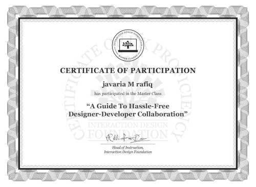 javaria M rafiq’s Masterclass Certificate: A Guide To Hassle-Free Designer-Developer Collaboration