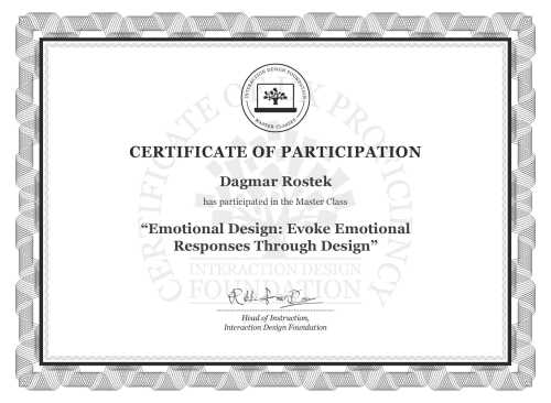 Dagmar Rostek’s Masterclass Certificate: Emotional Design: Evoke Emotional Responses Through Design