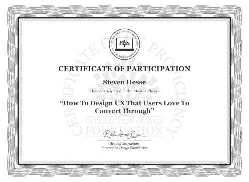 Steven Hesse’s Masterclass Certificate: How To Design UX That Users Love To Convert Through