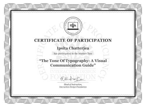 Ipsita Chatterjea’s Masterclass Certificate: The Tone Of Typography: A Visual Communication Guide
