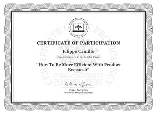 Filippo Camillo’s Masterclass Certificate: How To Be More Efficient With Product Research