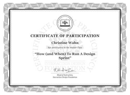 Christine Wahn’s Masterclass Certificate: How (and When) To Run A Design Sprint