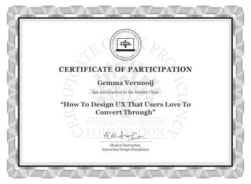 Gemma Vernooij’s Masterclass Certificate: How To Design UX That Users Love To Convert Through