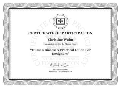Christine Wahn’s Masterclass Certificate: Human Biases: A Practical Guide For Designers