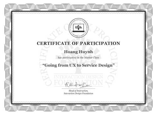 Hoang Huynh’s Masterclass Certificate: Going from UX to Service Design