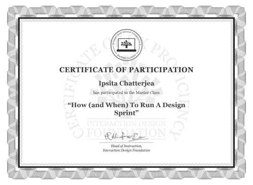 Ipsita Chatterjea’s Masterclass Certificate: How (and When) To Run A Design Sprint