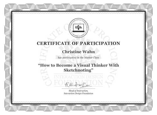Christine Wahn’s Masterclass Certificate: How To Become A Visual Thinker With Sketchnoting