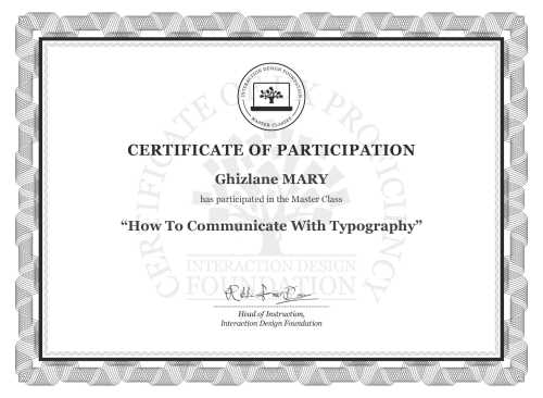 Ghizlane MARY’s Masterclass Certificate: How To Communicate With Typography