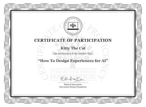 Kitty The Cat’s Masterclass Certificate: How To Design Experiences for AI