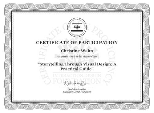Christine Wahn’s Masterclass Certificate: Storytelling Through Visual Design: A Practical Guide