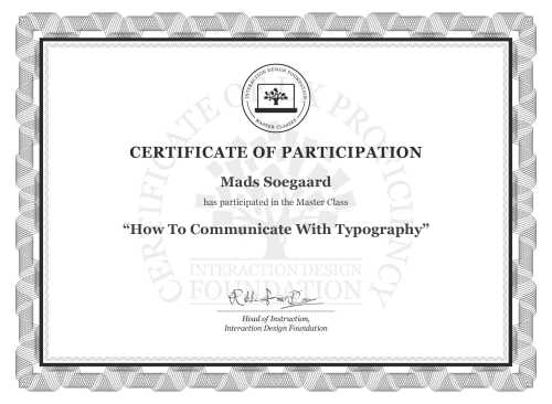 Mads Soegaard’s Masterclass Certificate: How To Communicate With Typography