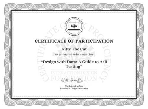 Kitty The Cat’s Masterclass Certificate: Design with Data: A Guide to A/B Testing