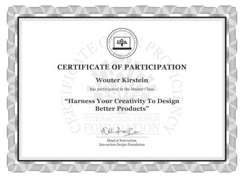 Wouter Kirstein’s Masterclass Certificate: Harness Your Creativity To Design Better Products