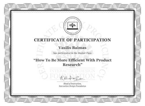 Vasilis Baimas’s Masterclass Certificate: How To Be More Efficient With Product Research