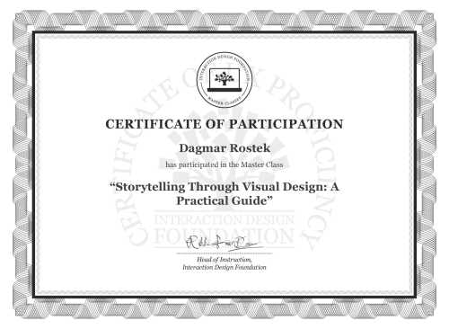 Dagmar Rostek’s Masterclass Certificate: Storytelling Through Visual Design: A Practical Guide