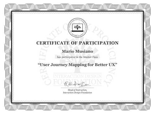 Mario Musiano’s Masterclass Certificate: User Journey Mapping for Better UX