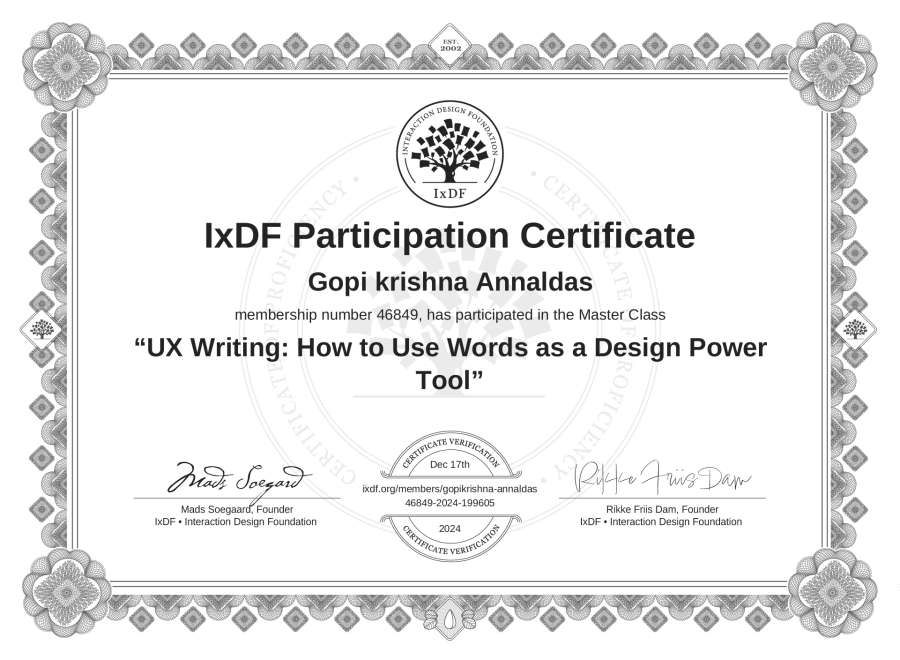 Master Class Certificate