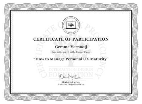Gemma Vernooij’s Masterclass Certificate: How to Manage Personal UX Maturity