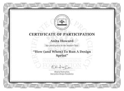 Anita Howard’s Masterclass Certificate: How (and When) To Run A Design Sprint