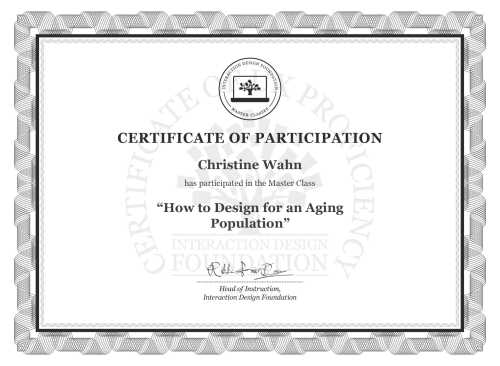 Christine Wahn’s Masterclass Certificate: How to Design for an Aging Population