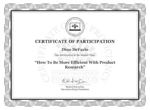 Dino DeFazio’s Masterclass Certificate: How To Be More Efficient With Product Research